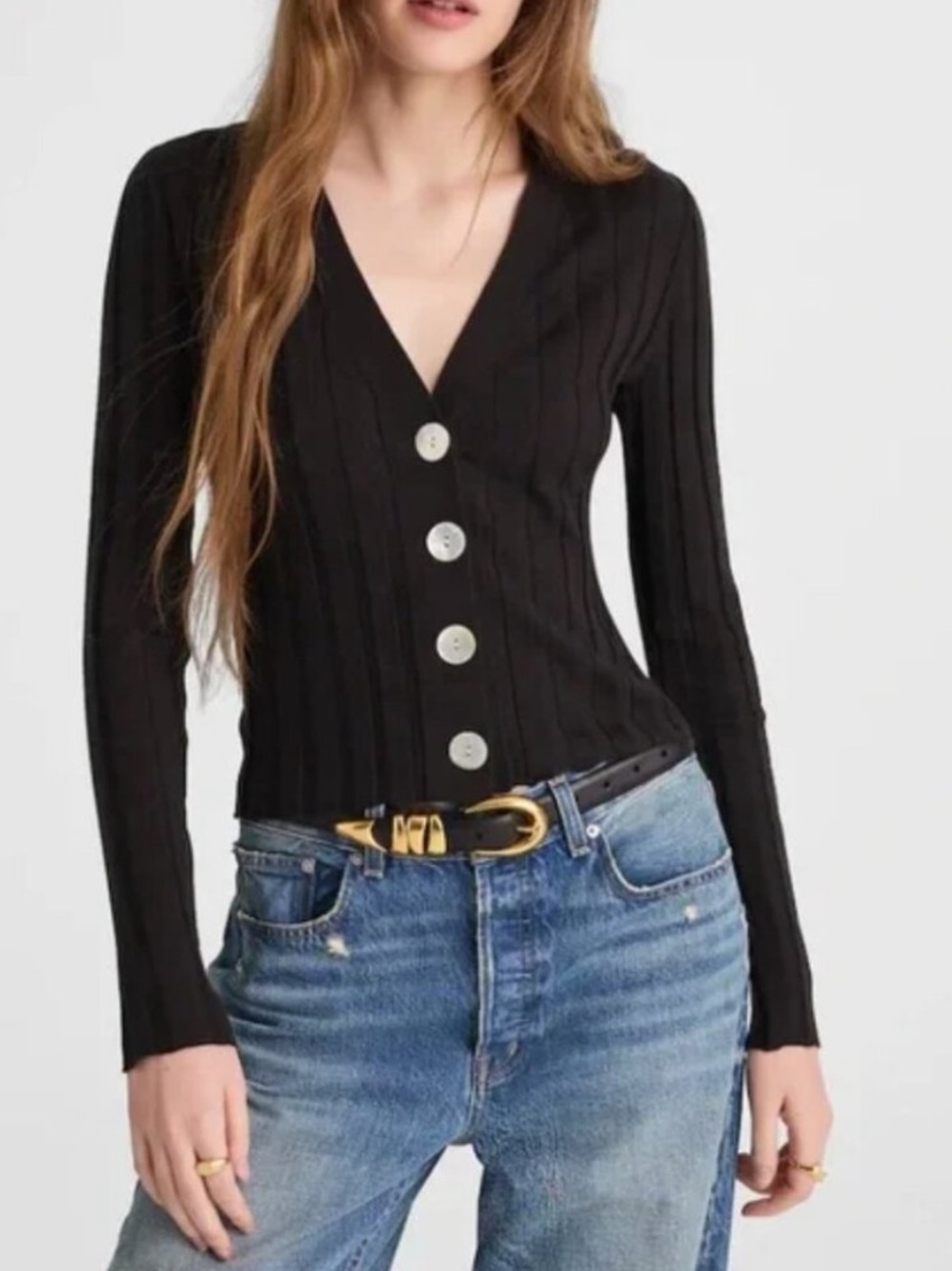 Madewell Ribbed Brown V-Neck Cardigan In Molasses Dark Chocolate Brown Size XXL